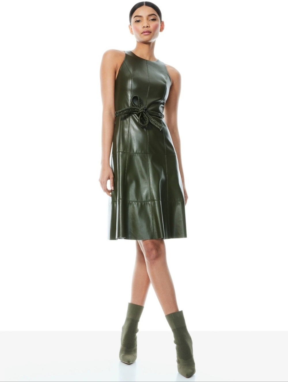 Alice + Olivia Leandra Faux Leather Fit-and-Flare Dress Size 4 - Picture 6 of 16